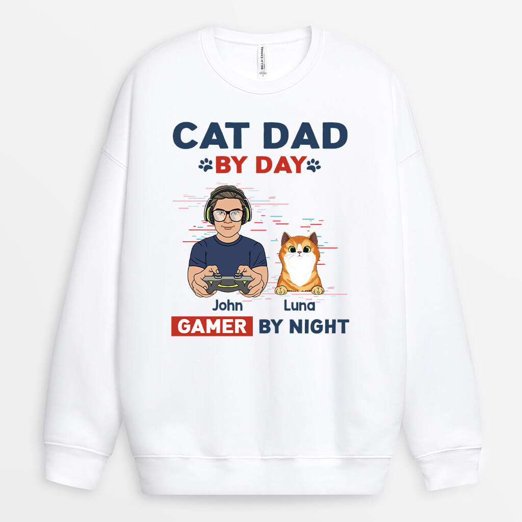 Personalized Cat Dad By Day Gamer By Night Sweatshirt