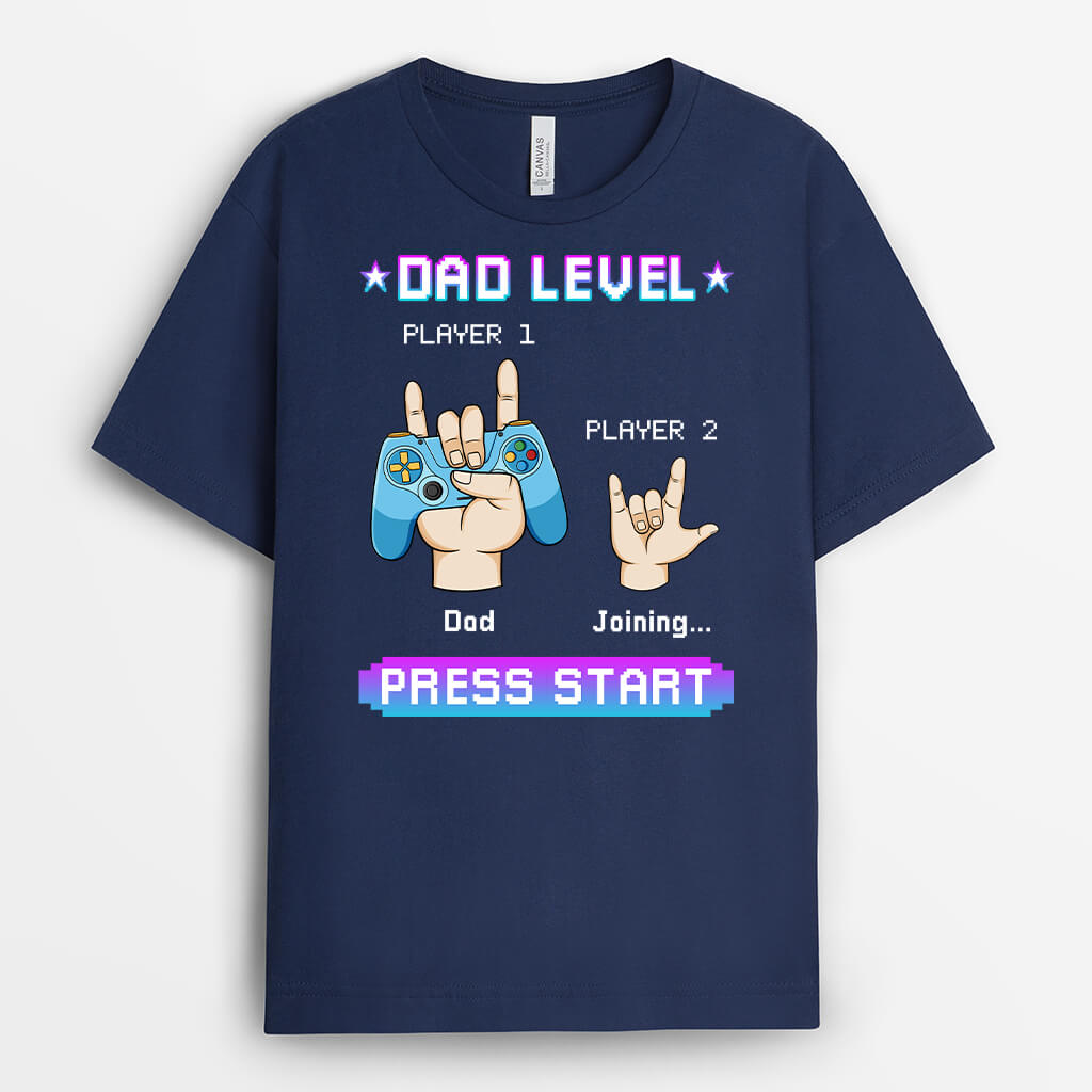 Personalized Dad Level Press Start T-Shirt