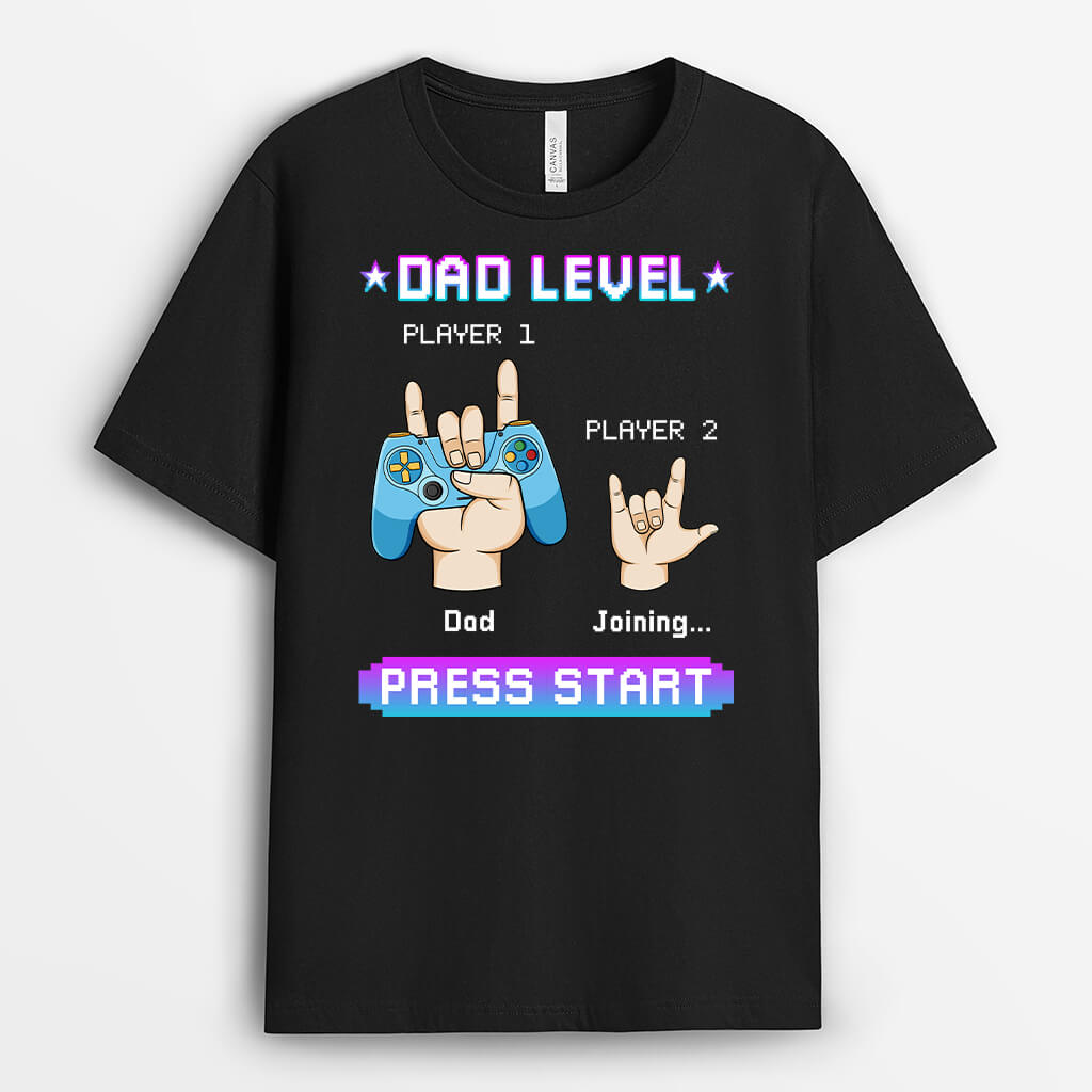 Personalized Dad Level Press Start T-Shirt