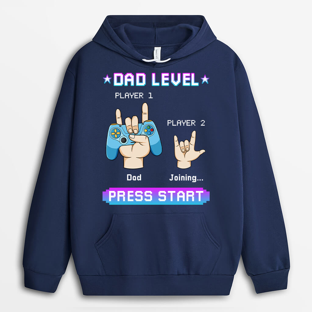 Personalized Dad Level Press Start Hoodie