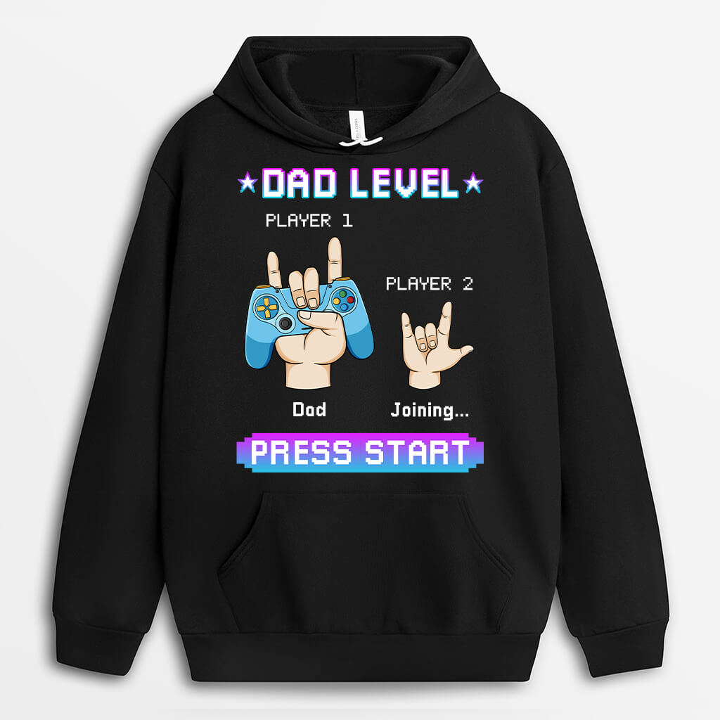 Personalized Dad Level Press Start Hoodie