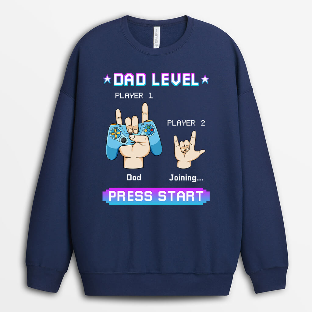 Dad Level Press Start Sweatshirt - Personalized Presents For Dad