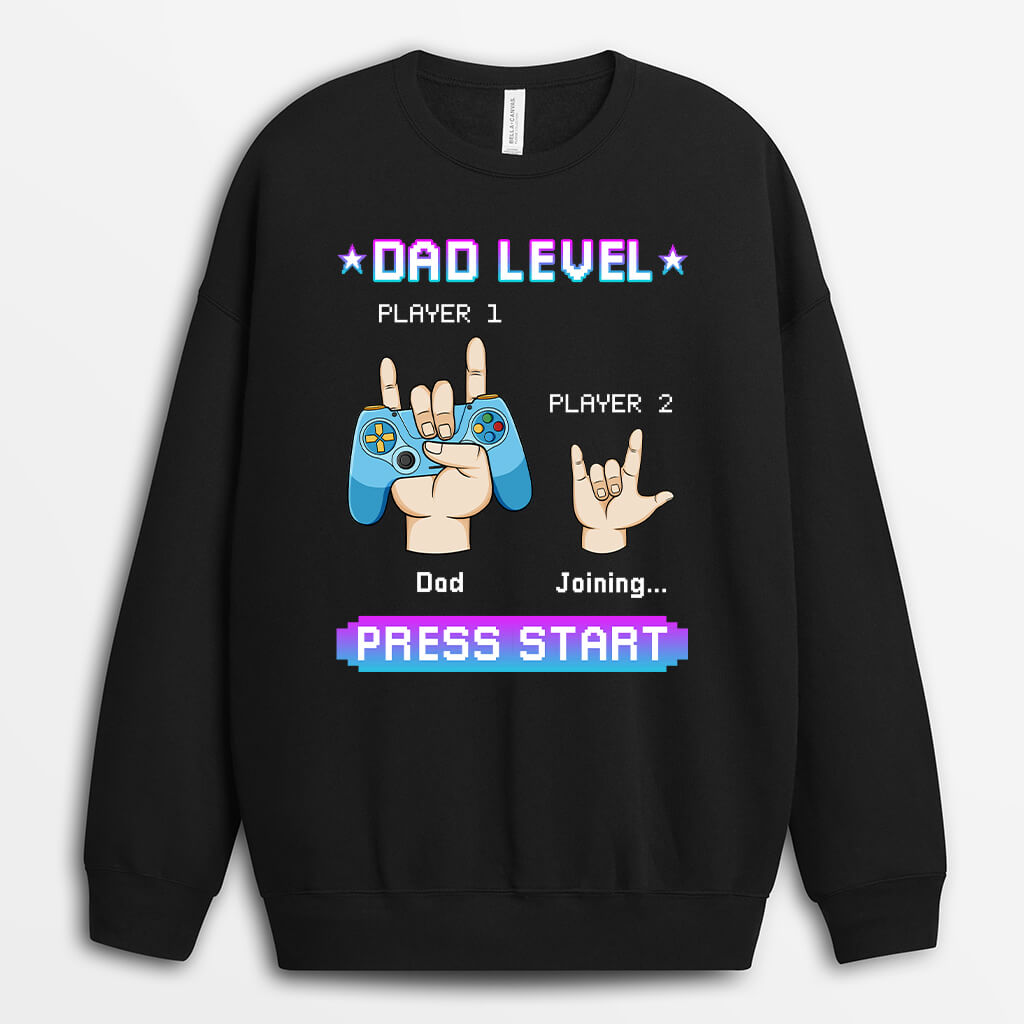 Dad Level Press Start Sweatshirt - Personalized Presents For Dad