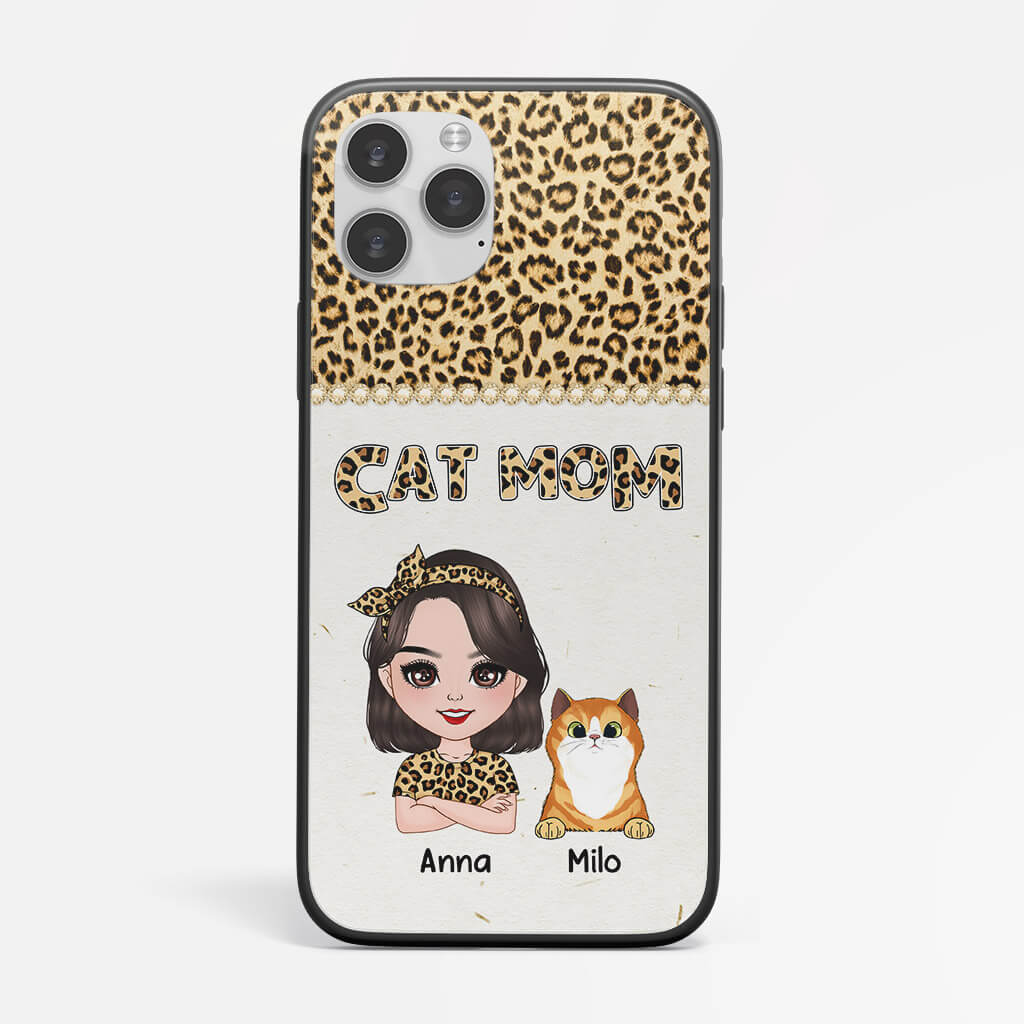 Personalized Cat Mom Leopard Theme iPhone 13 Phone Case