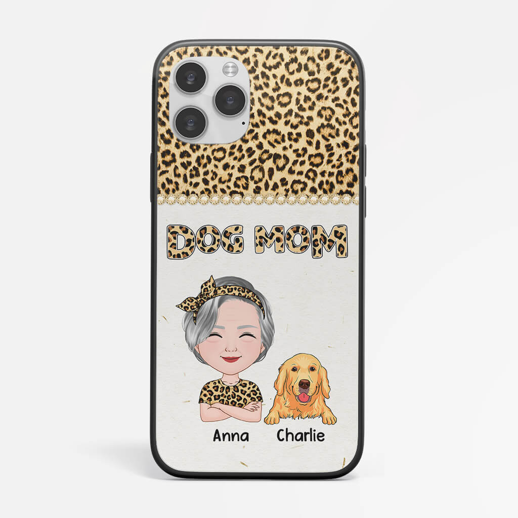 Leopard Dog Mom iPhone 12 Phone Case - Custom Dog Photo Gifts