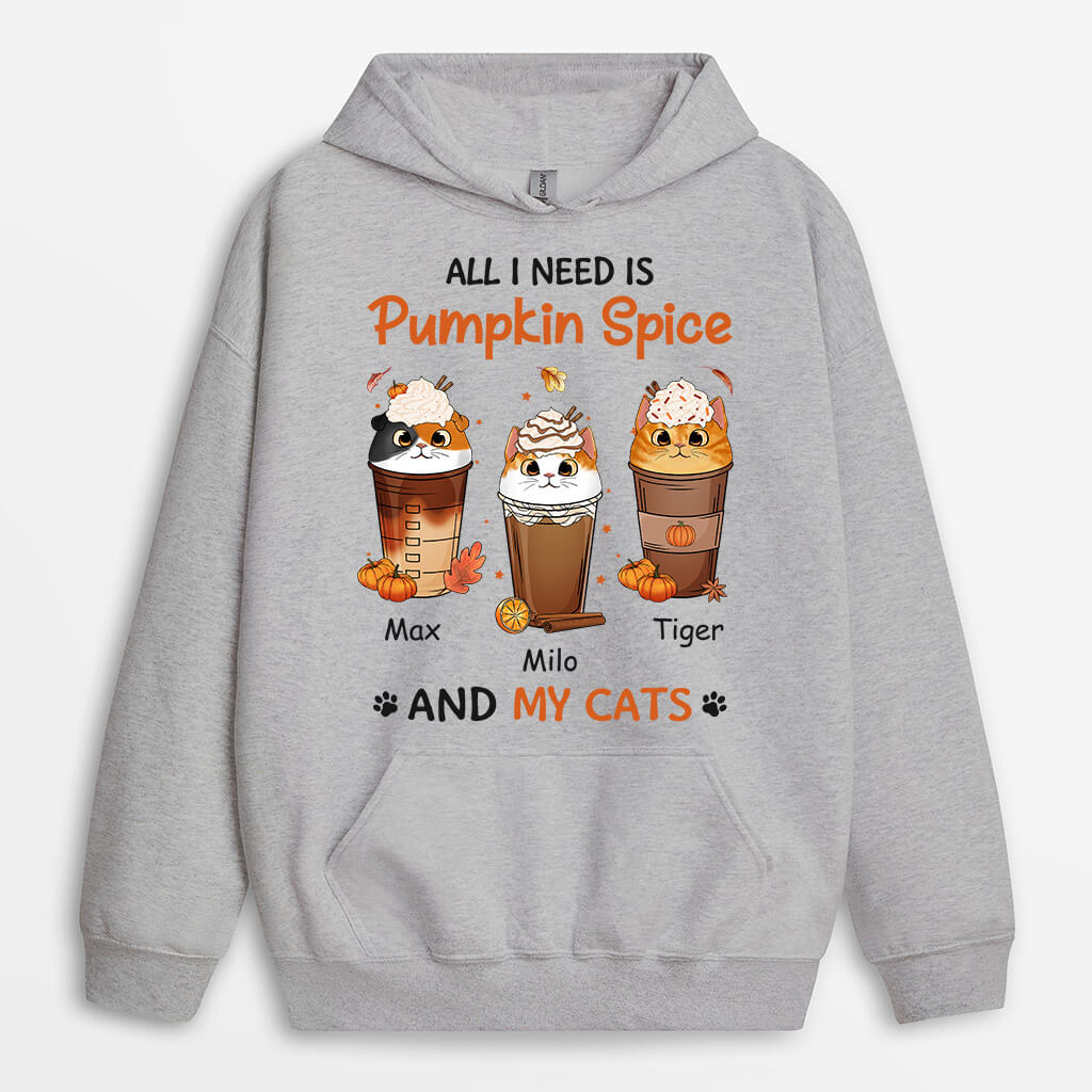 Personalized All I Need Is Pumpkin Spice And My Cats Hoodie