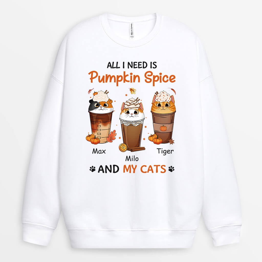 Personalized All I Need Is Pumpkin Spice And My Cats Sweatshirt