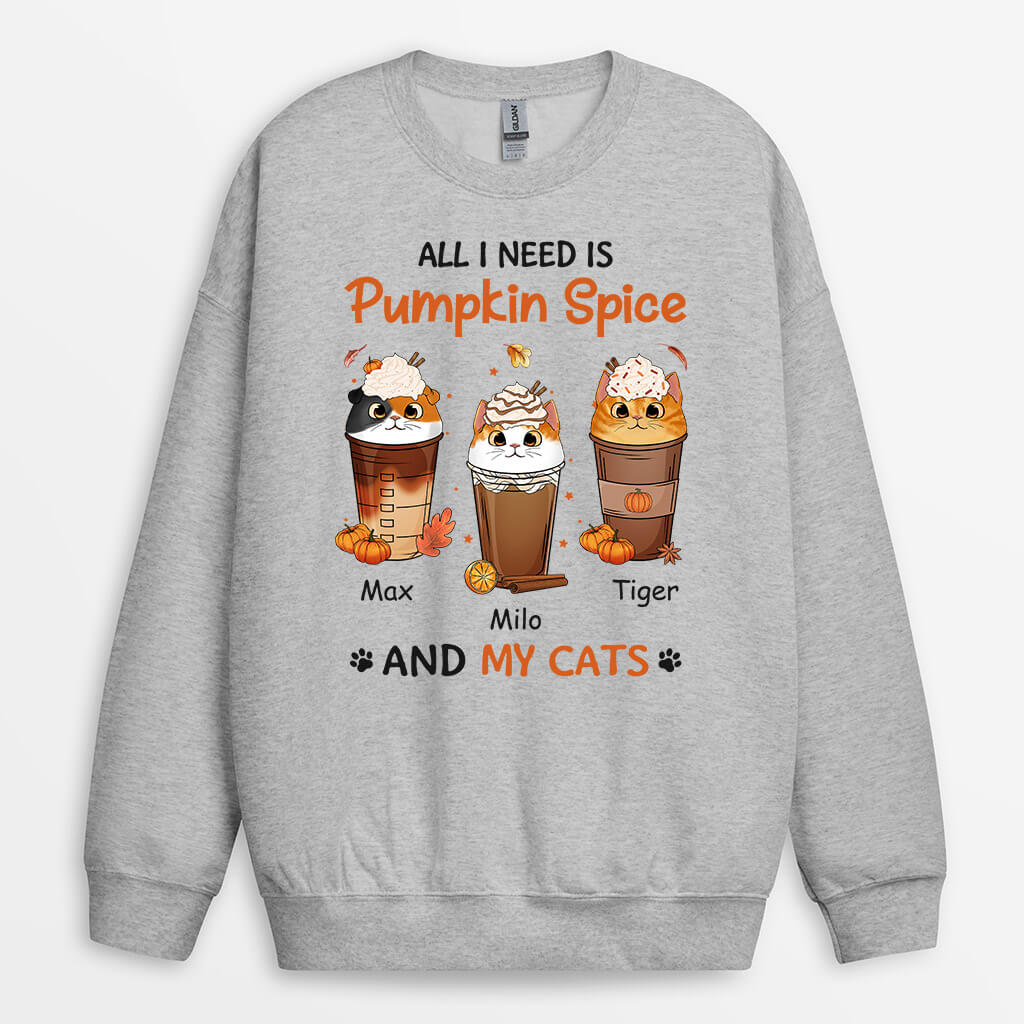 Personalized All I Need Is Pumpkin Spice And My Cats Sweatshirt