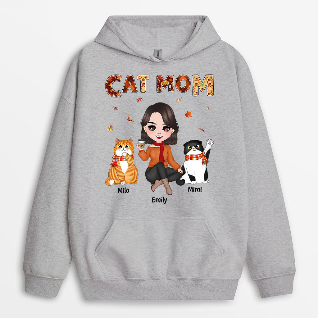 Personalized Fall Season Cat Mom Hoodie
