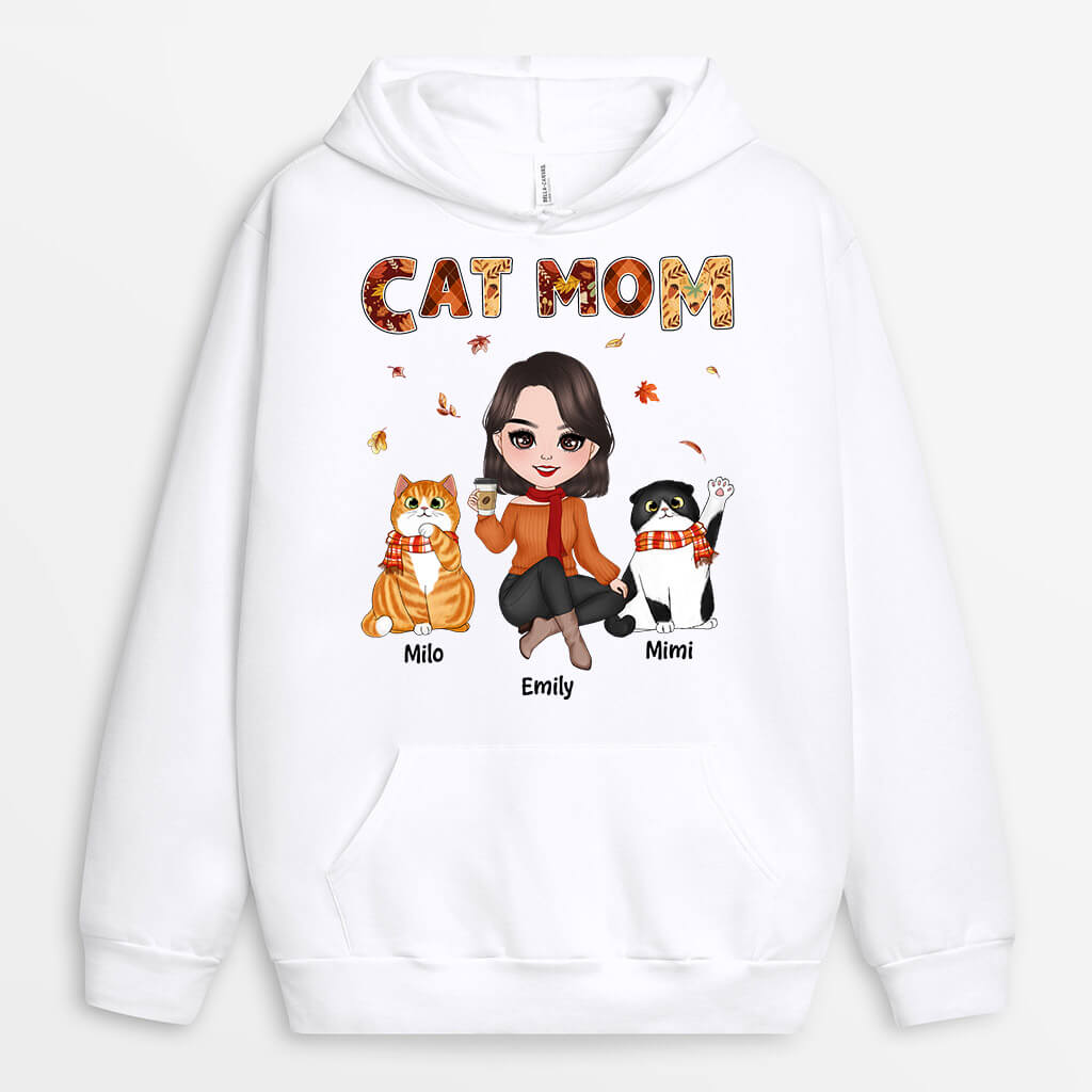 Personalized Fall Season Cat Mom Hoodie