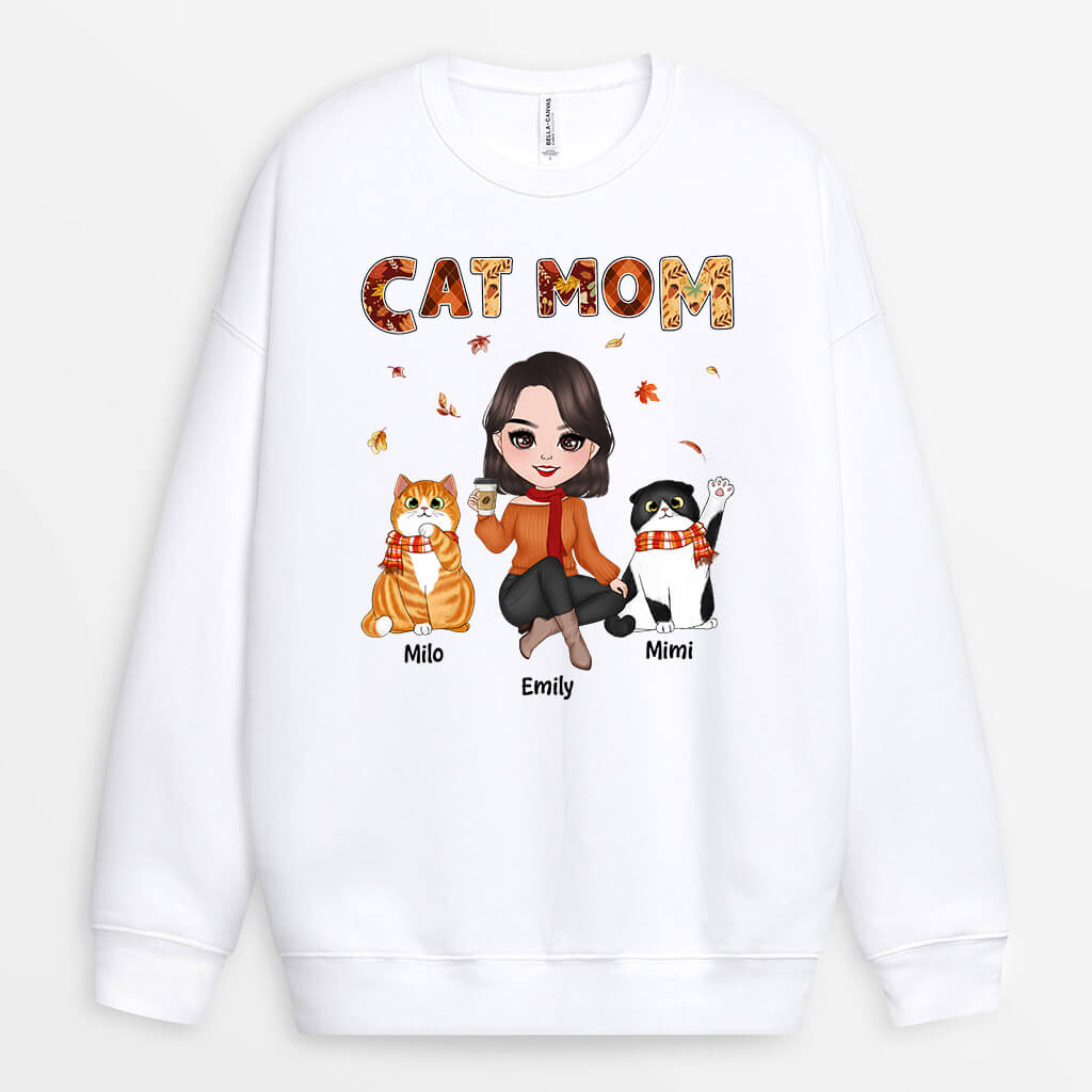 Personalized Fall Season Cat Mom Sweatshirt