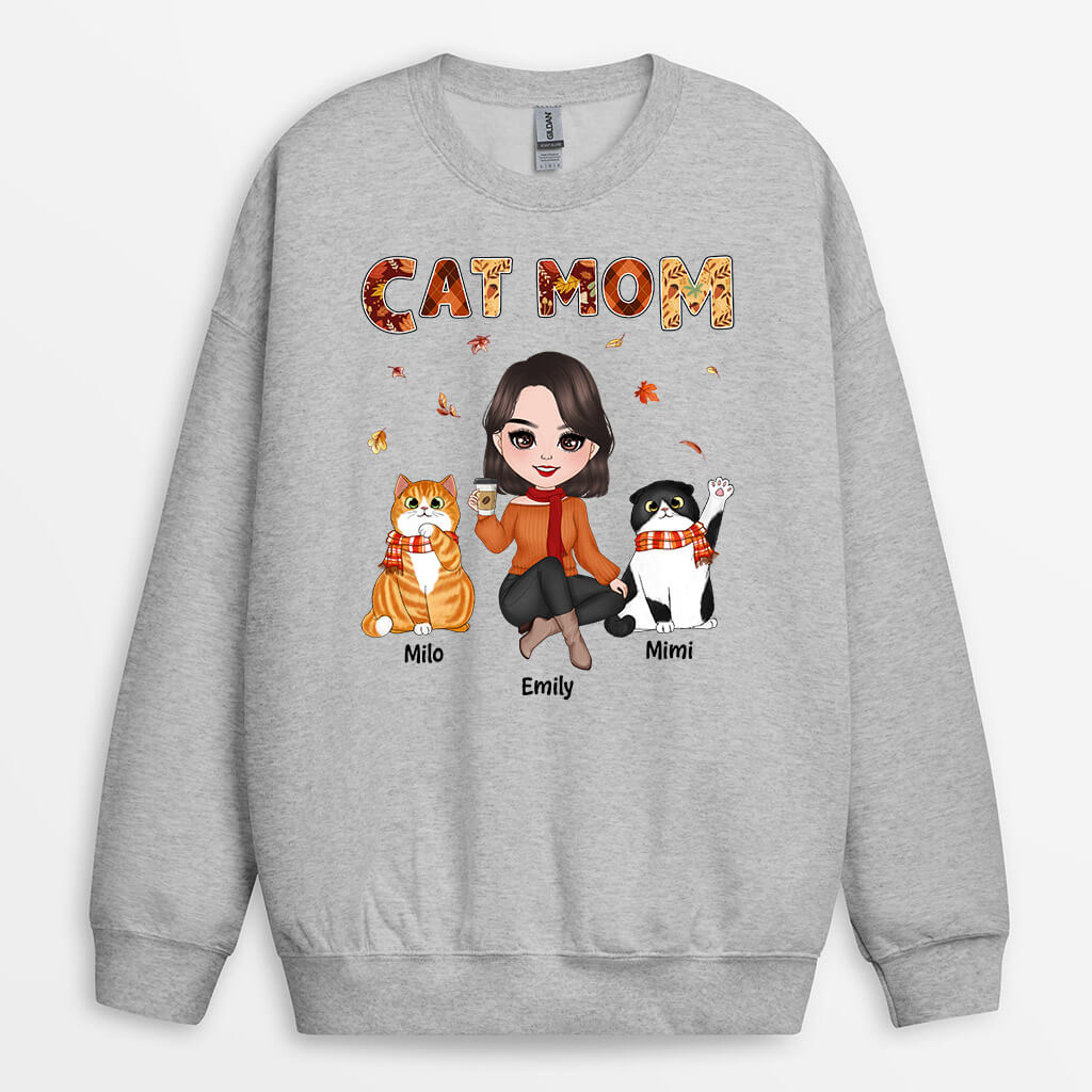 Personalized Fall Season Cat Mom Sweatshirt