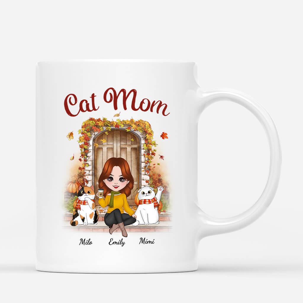 Cat Mom in Fall Season - Custom Cat Mom Cup