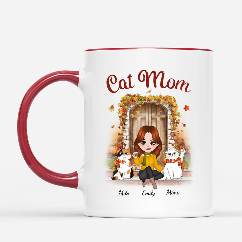 Cat Mom in Fall Season - Custom Cat Mom Cup