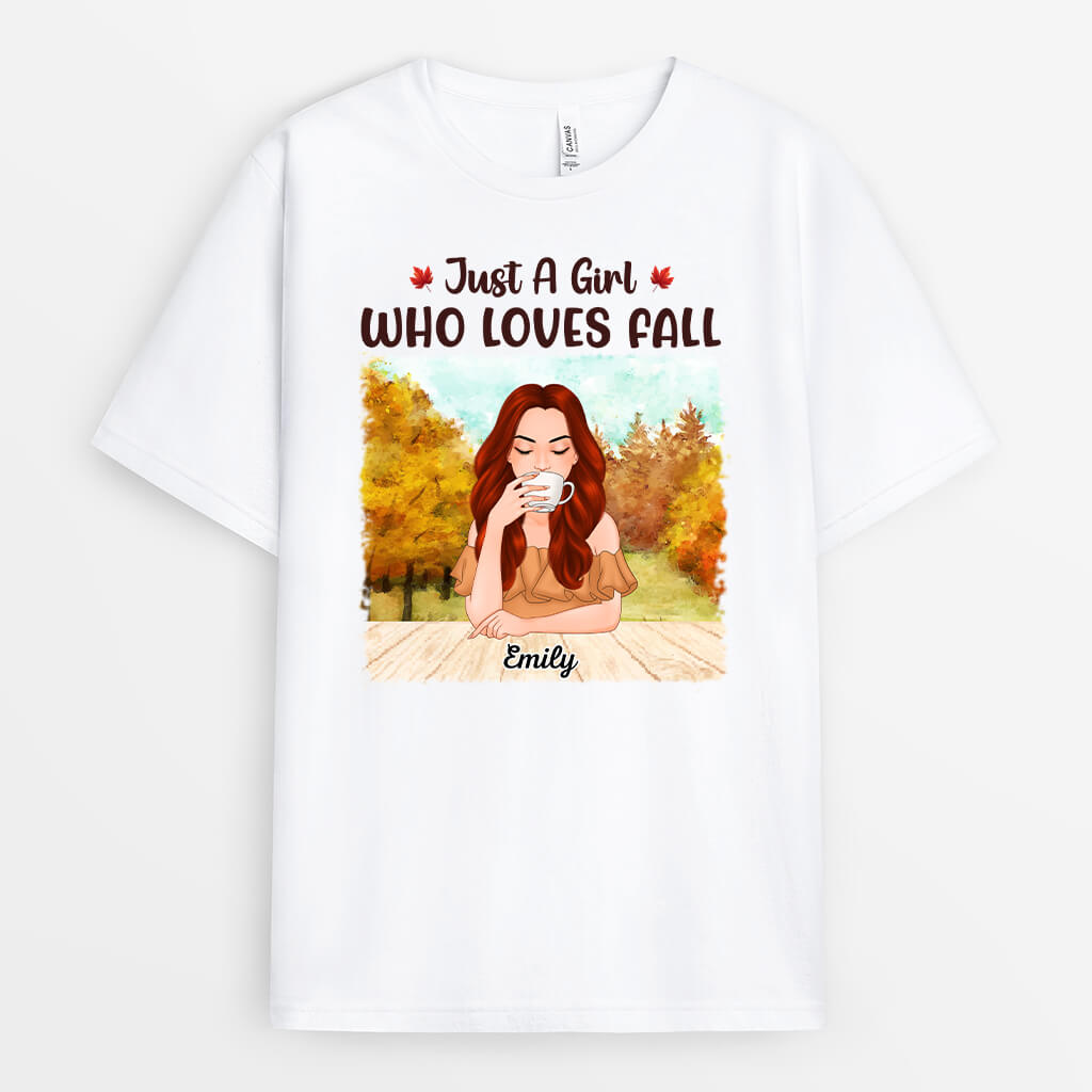 Personalized Just A Girl Loving Fall T-Shirt