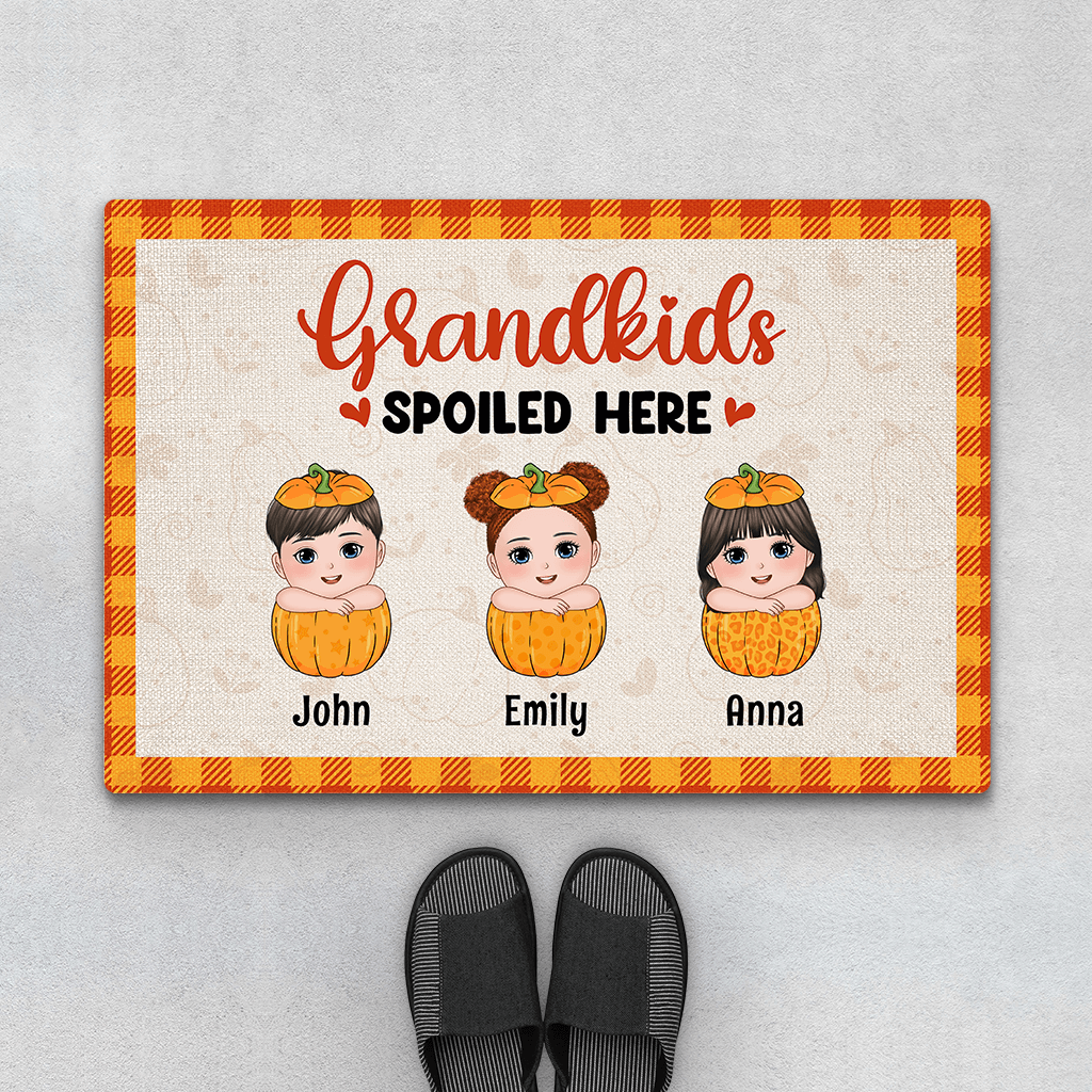 Personalized Cute Grandkids Spoiled Here Door Mat