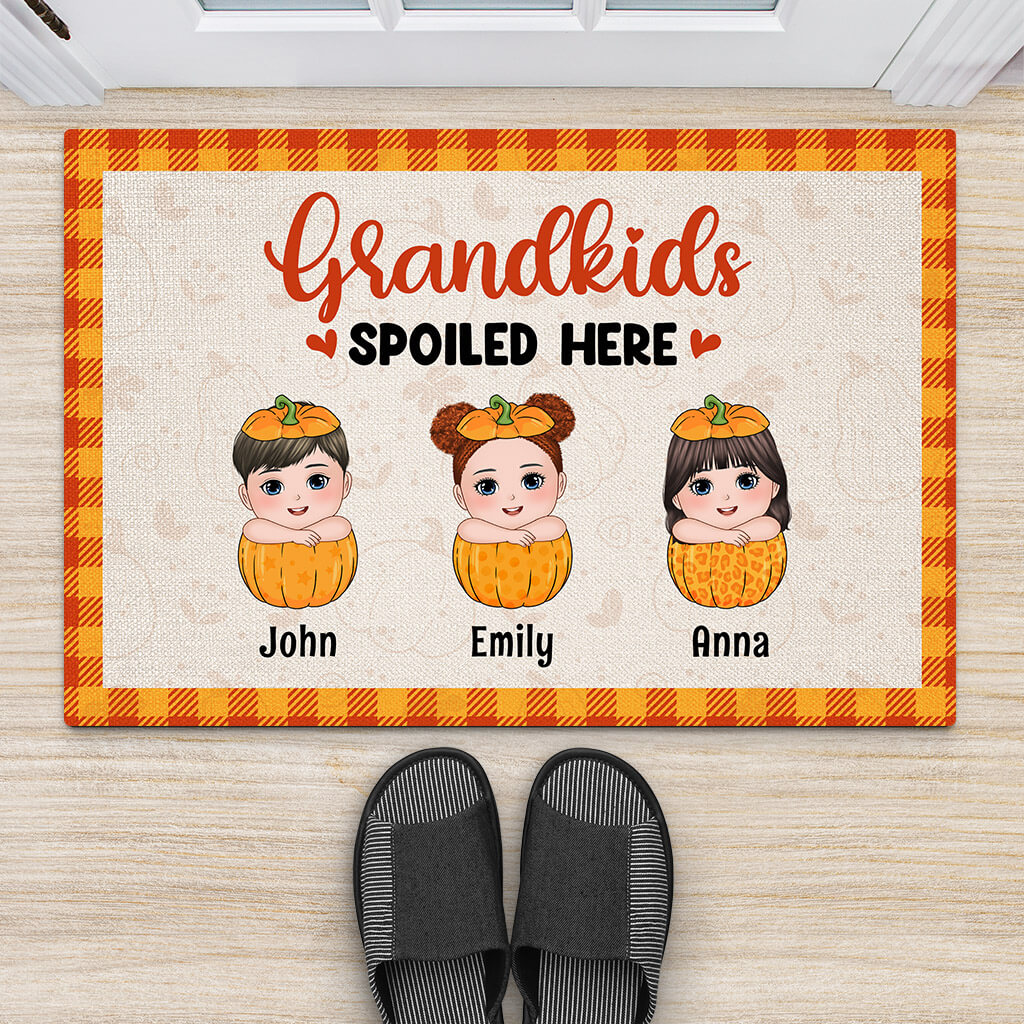 Personalized Cute Grandkids Spoiled Here Door Mat