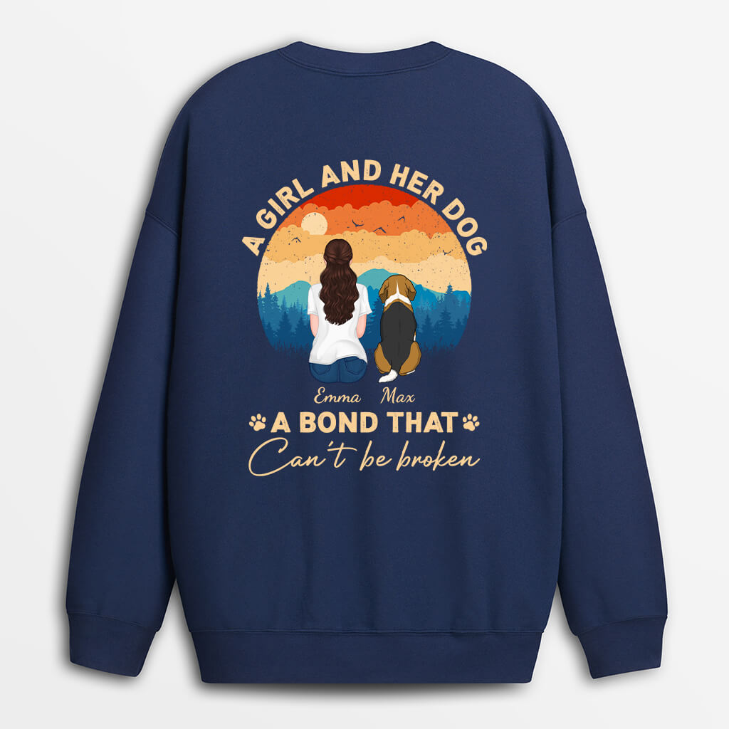 A Girl And Her Dog Bond Can't Be Broken Sweatshirt - Custom Gifts With Dog Picture