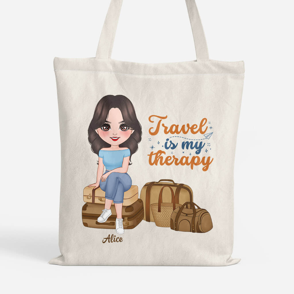Personalized Travel Is My Best Therapy Tote Bag
