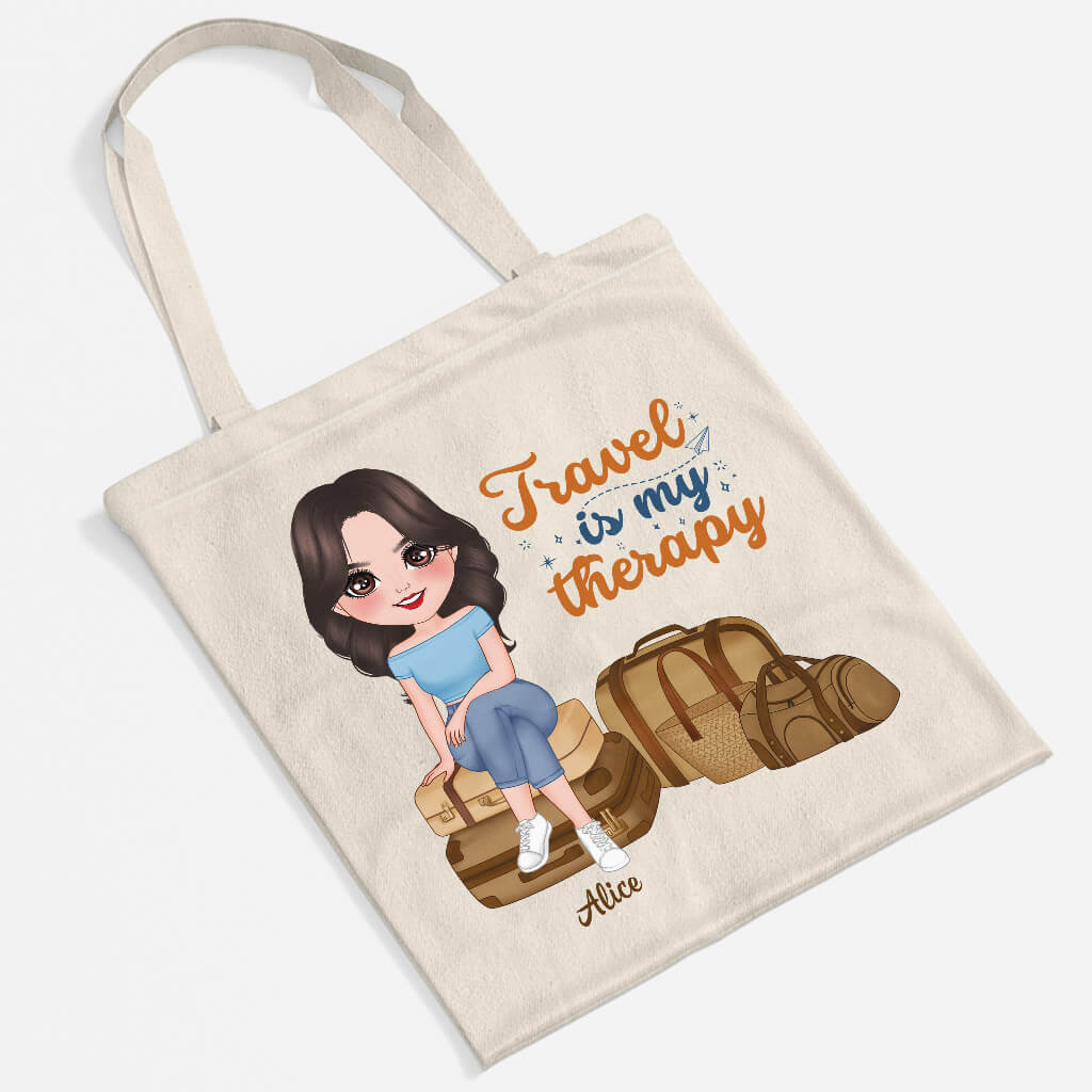 Personalized Travel Is My Best Therapy Tote Bag
