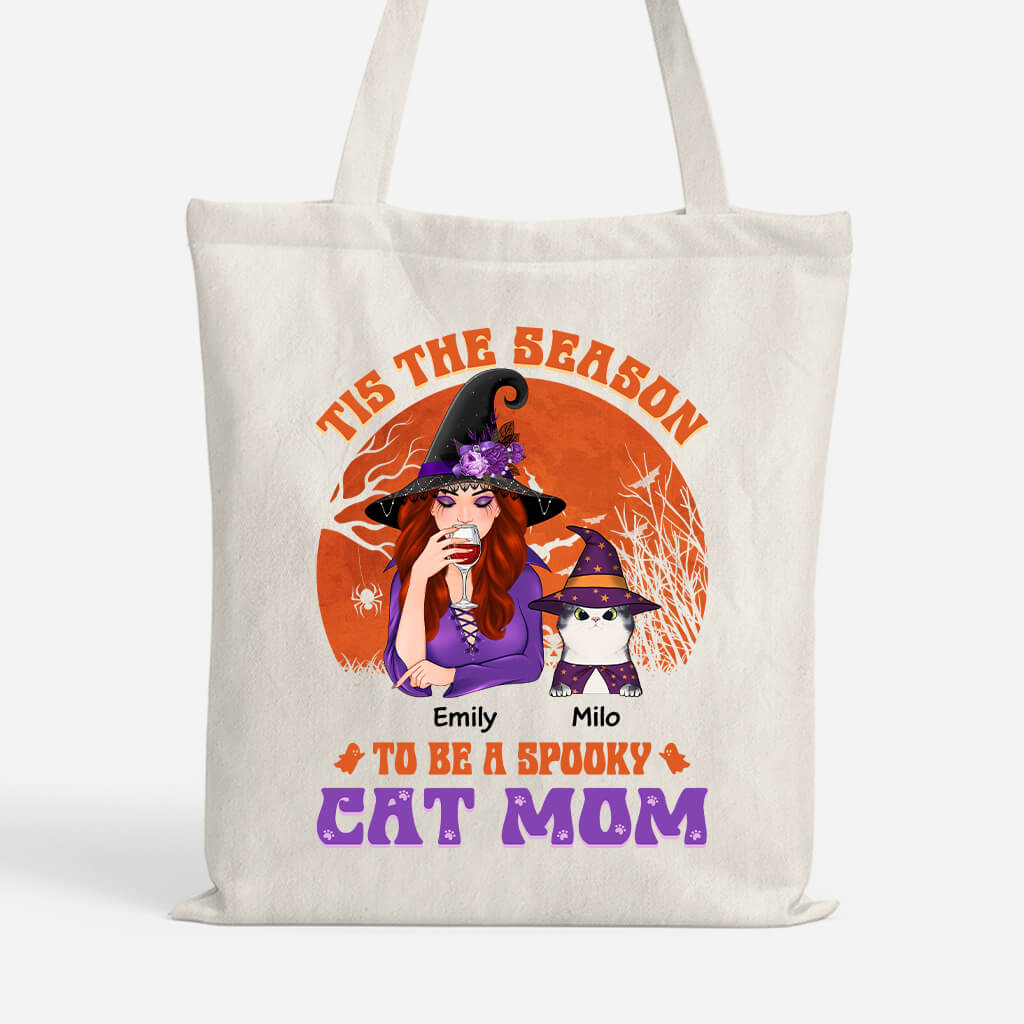 Personalized Tis The Season Spooky Cat Mom Tote Bag