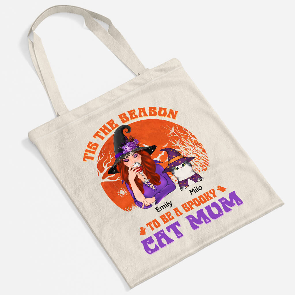 Personalized Tis The Season Spooky Cat Mom Tote Bag