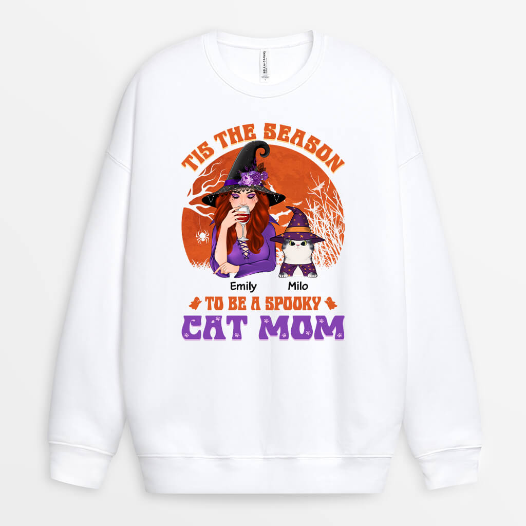 Personalized Tis The Season Spooky Cat Mom Sweatshirt