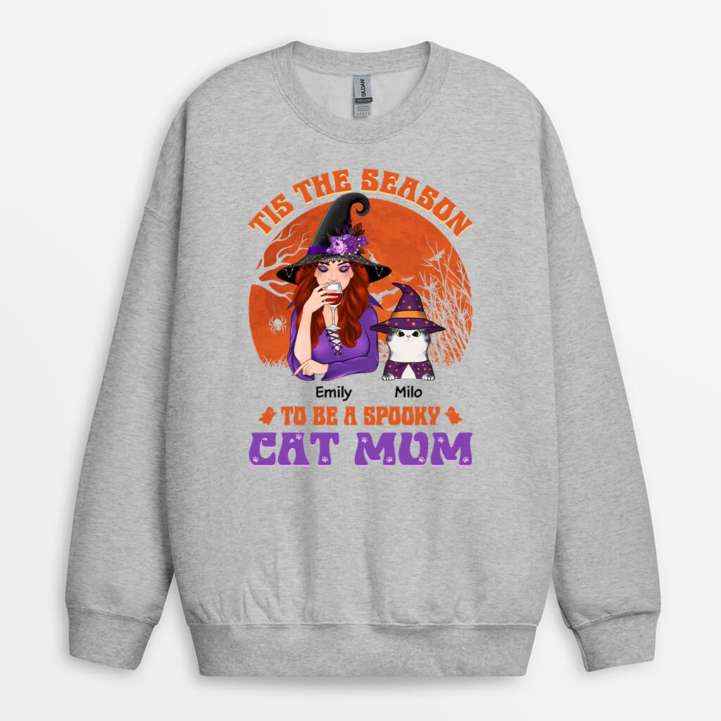 Personalized Tis The Season Spooky Cat Mom Sweatshirt