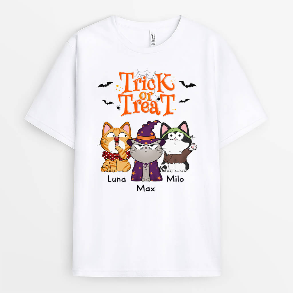 Trick Or Treat T-Shirt - Personalized Halloween Gifts for Cat Lovers