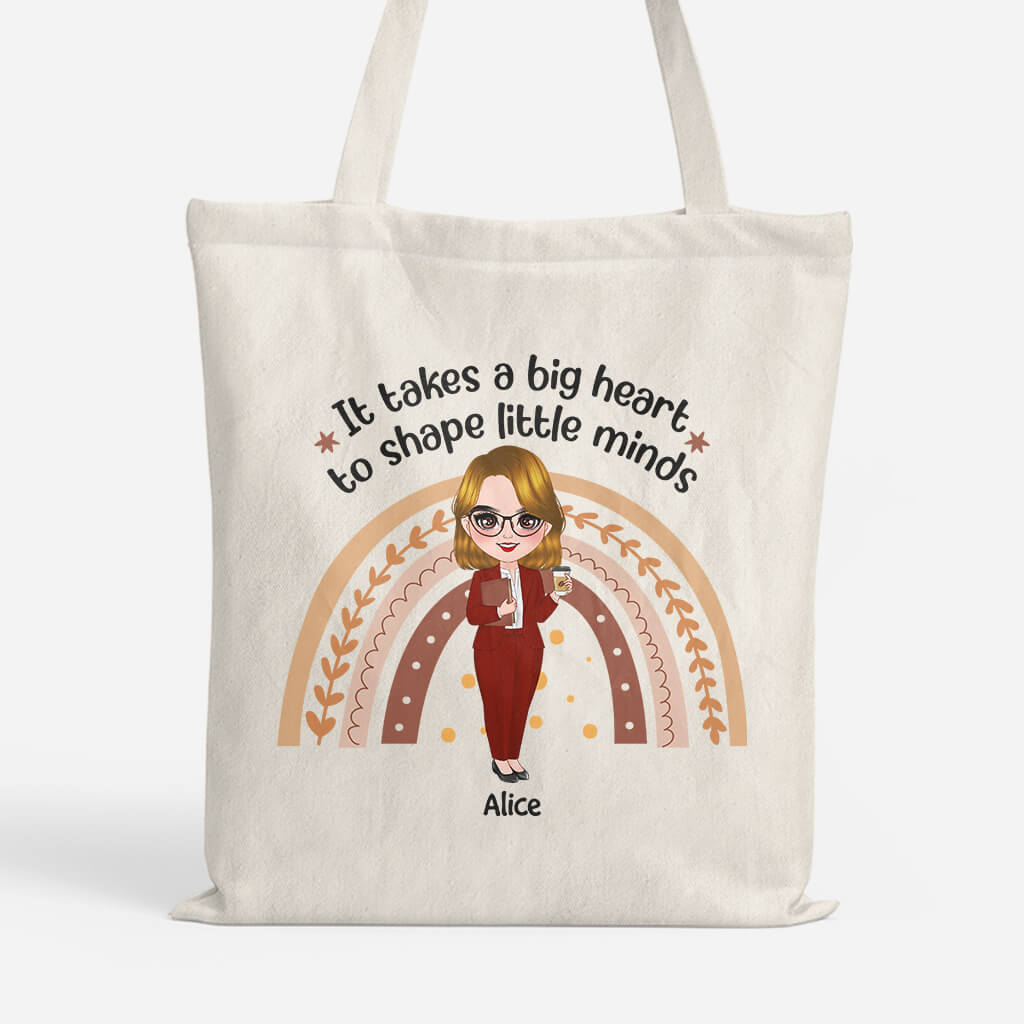 Personalized Big Heart Shapes Little Minds Tote Bag
