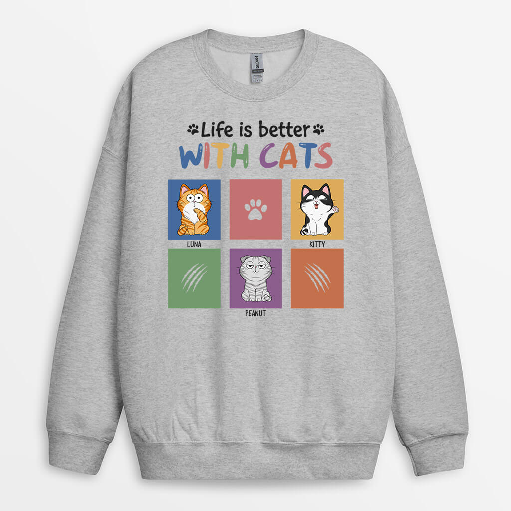 Personalized Life Is Much Better With Cats Sweatshirt