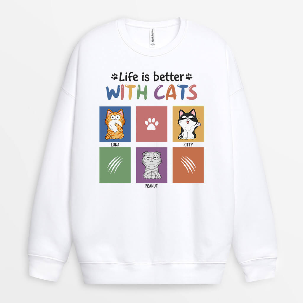 Personalized Life Is Much Better With Cats Sweatshirt