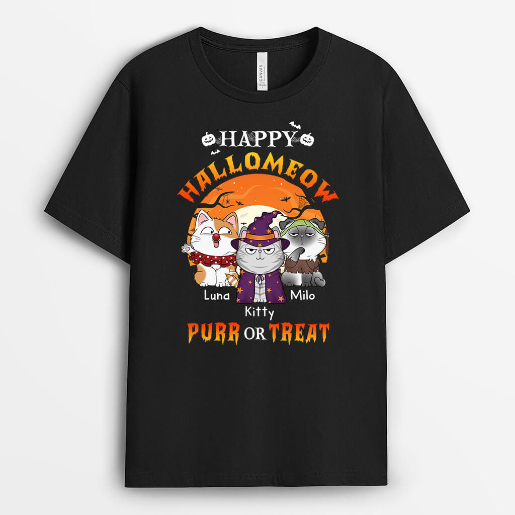 Happy Hallomeow Purr Or Treat - Personalized Pet Shirts for Humans