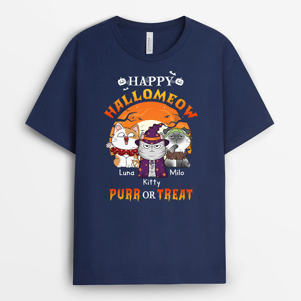Happy Hallomeow Purr Or Treat - Personalized Pet Shirts for Humans