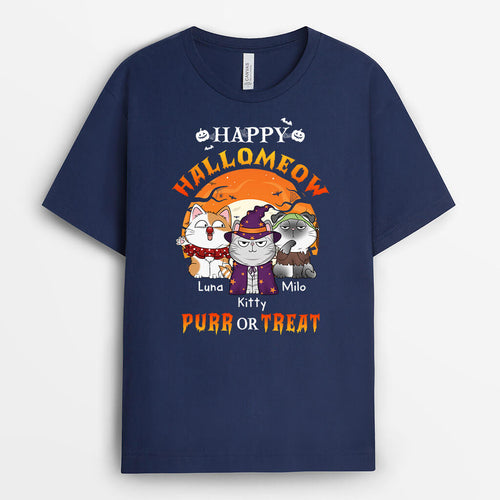 Happy Hallomeow Purr Or Treat - Personalized Pet Shirts for Humans