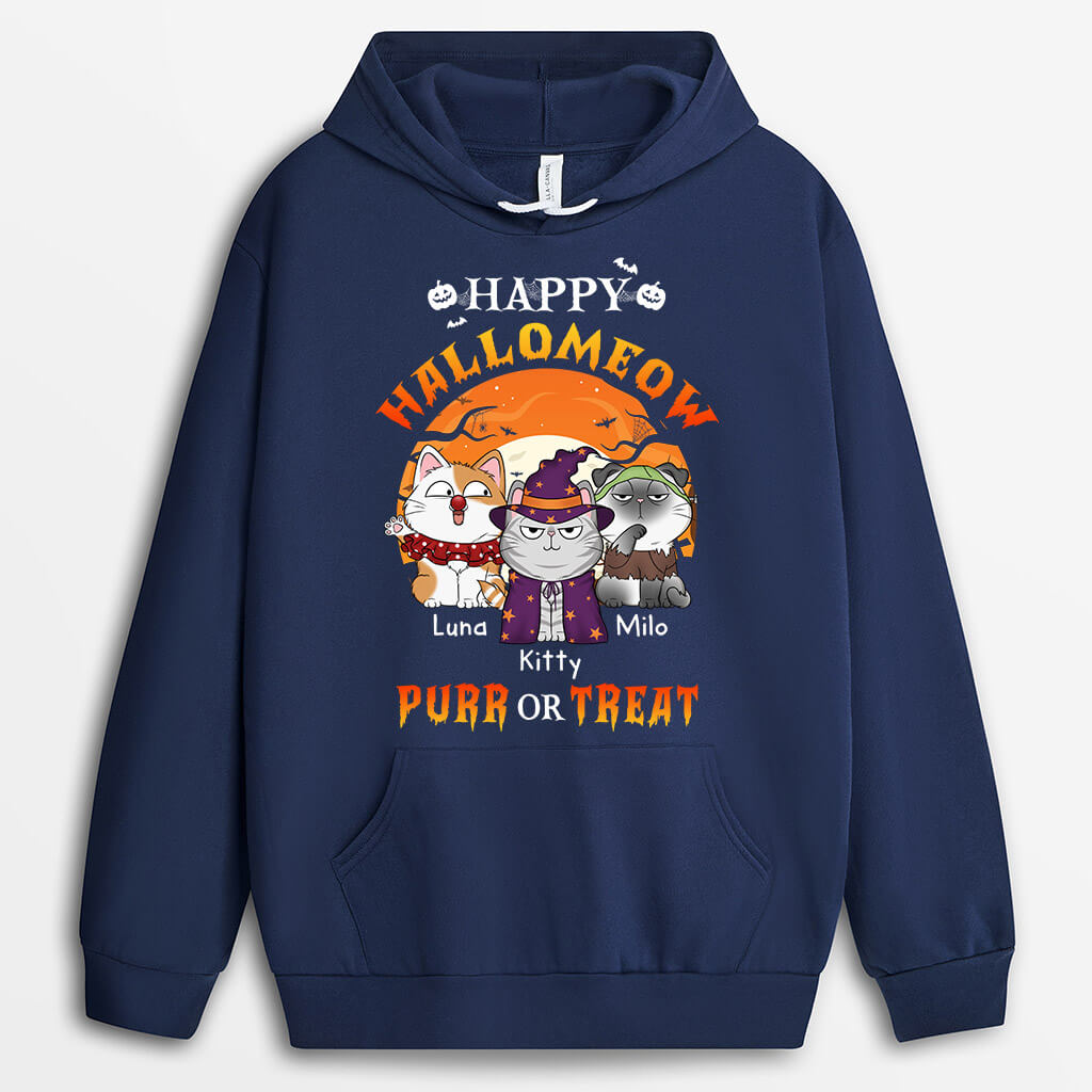 Personalized Happy Hallomeow Purr Or Treat Hoodie