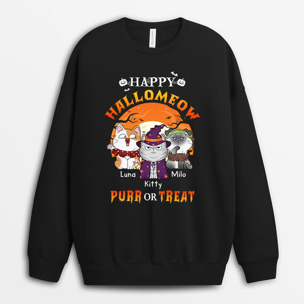 Personalized Happy Hallomeow Purr Or Treat Sweatshirt