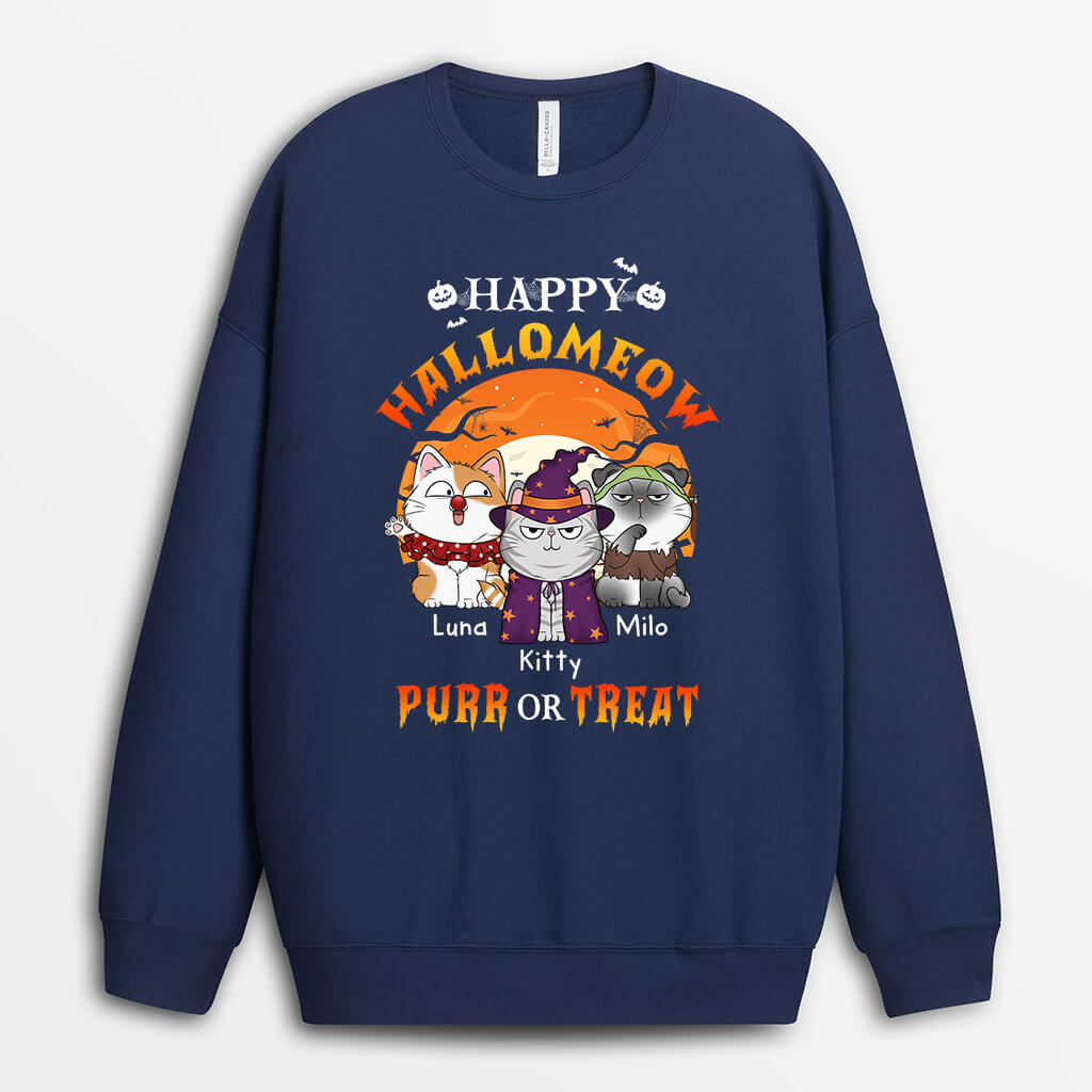Personalized Happy Hallomeow Purr Or Treat Sweatshirt