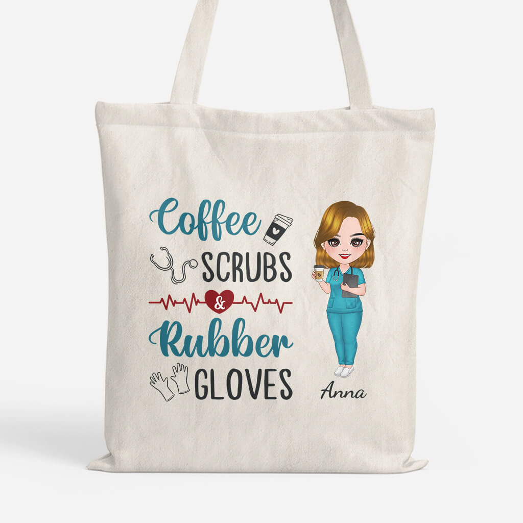 Personalized Coffee Scrubs And Rubber Gloves Tote Bag