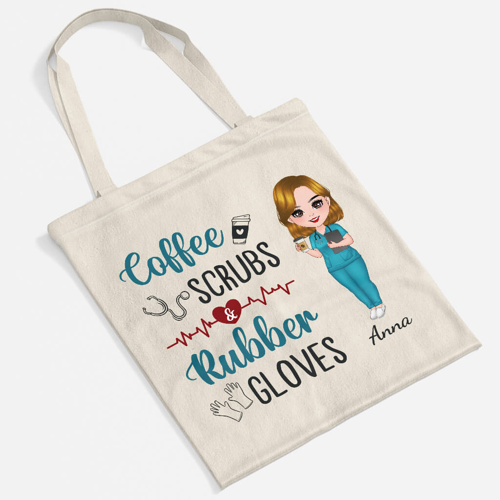 Personalized Coffee Scrubs And Rubber Gloves Tote Bag