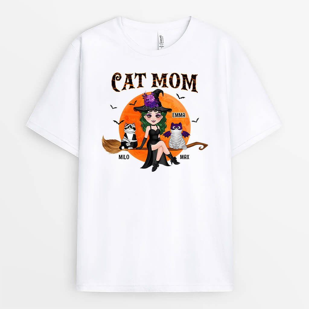 Cat Mom With Broom - Custom Cat Shirt for Halloween