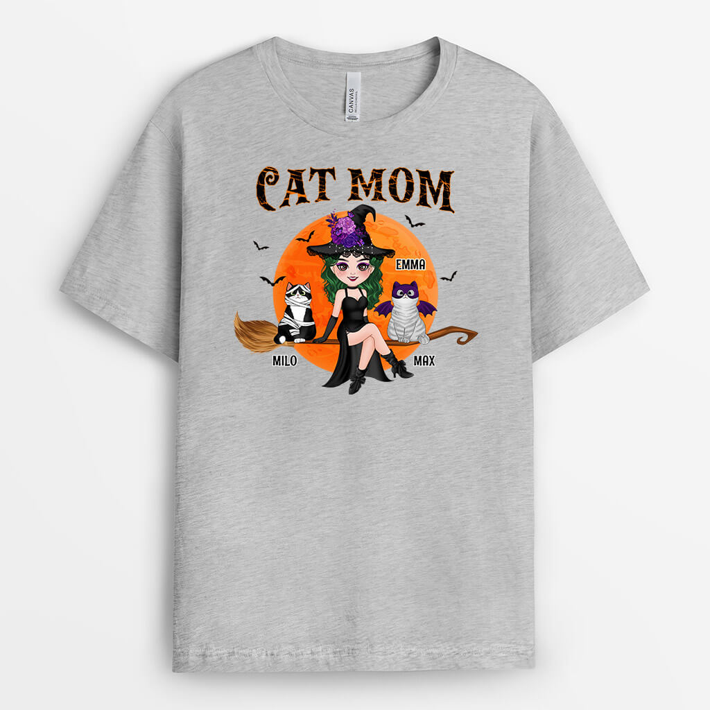 Cat Mom With Broom - Custom Cat Shirt for Halloween