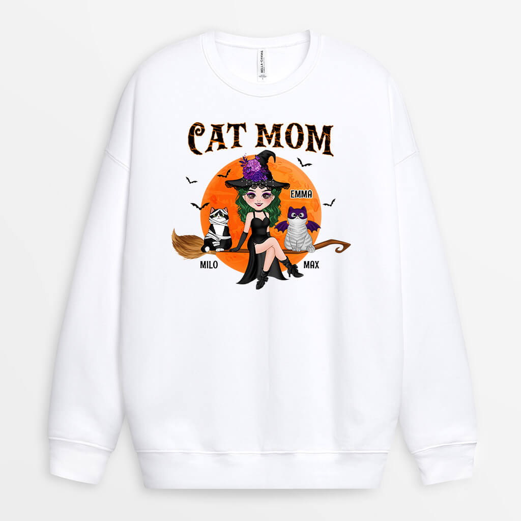 Personalized Cute Cat Mom With Broom Sweatshirt