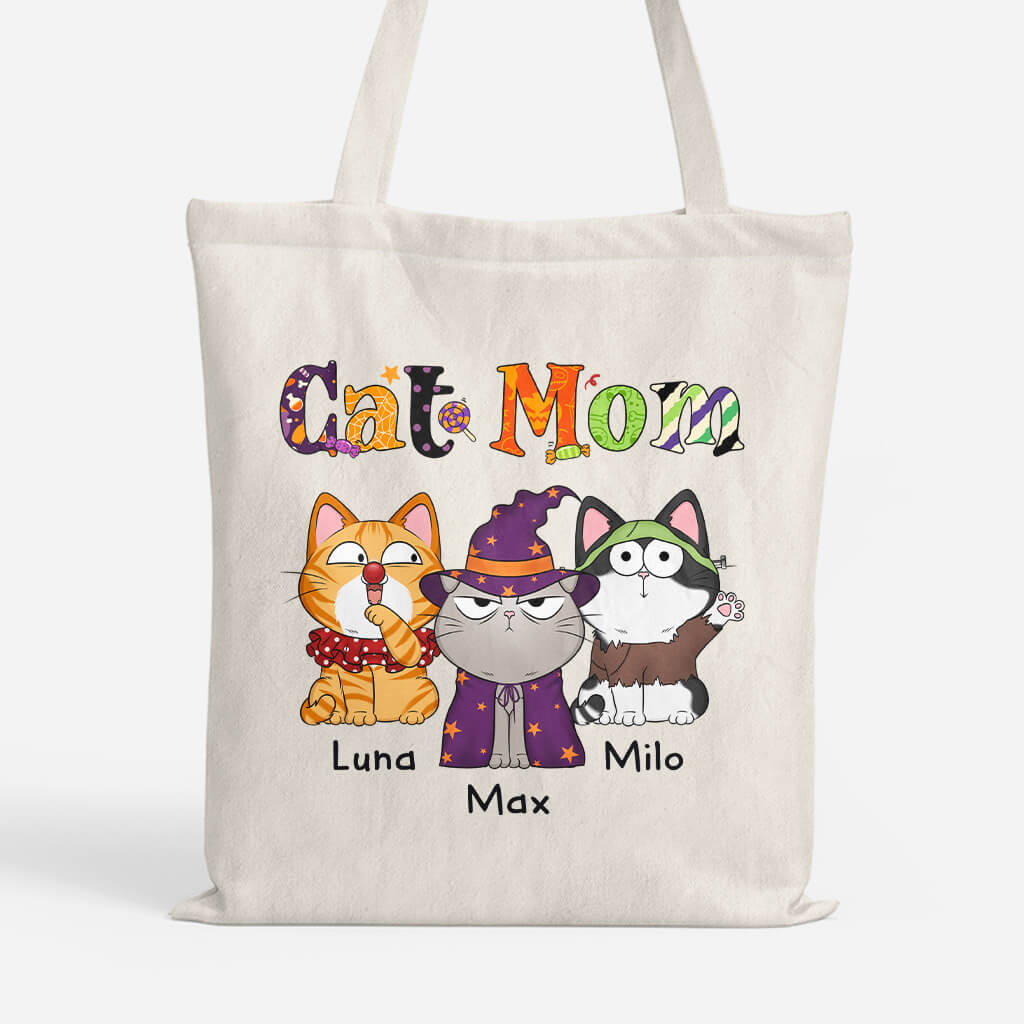 Personalized Halloween Cat Mom Tote Bag