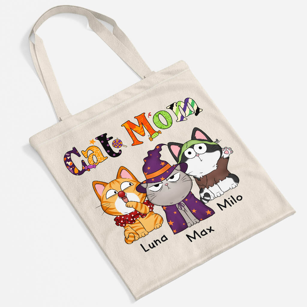 Personalized Halloween Cat Mom Tote Bag