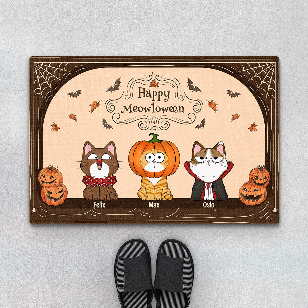 Personalized Happy Meowloween Door Mat