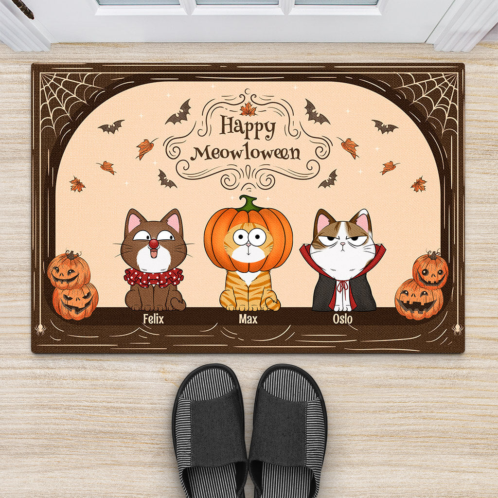 Personalized Happy Meowloween Door Mat