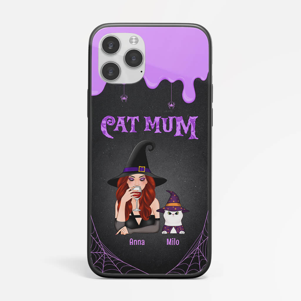 Personalized Cat Mom Halloween Witch iPhone 12 Phone Case