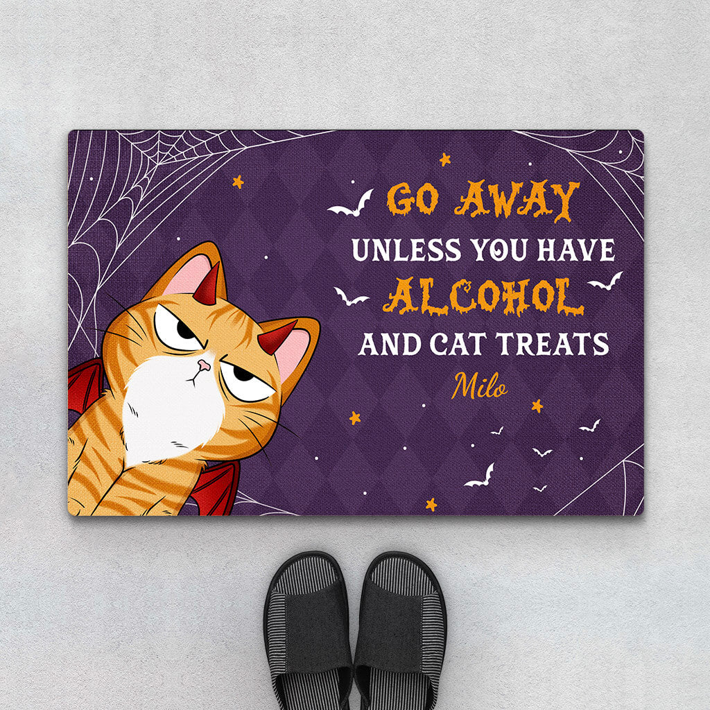 Personalized Go Away Unless You Have Alcohol And Cat Treats Door Mat