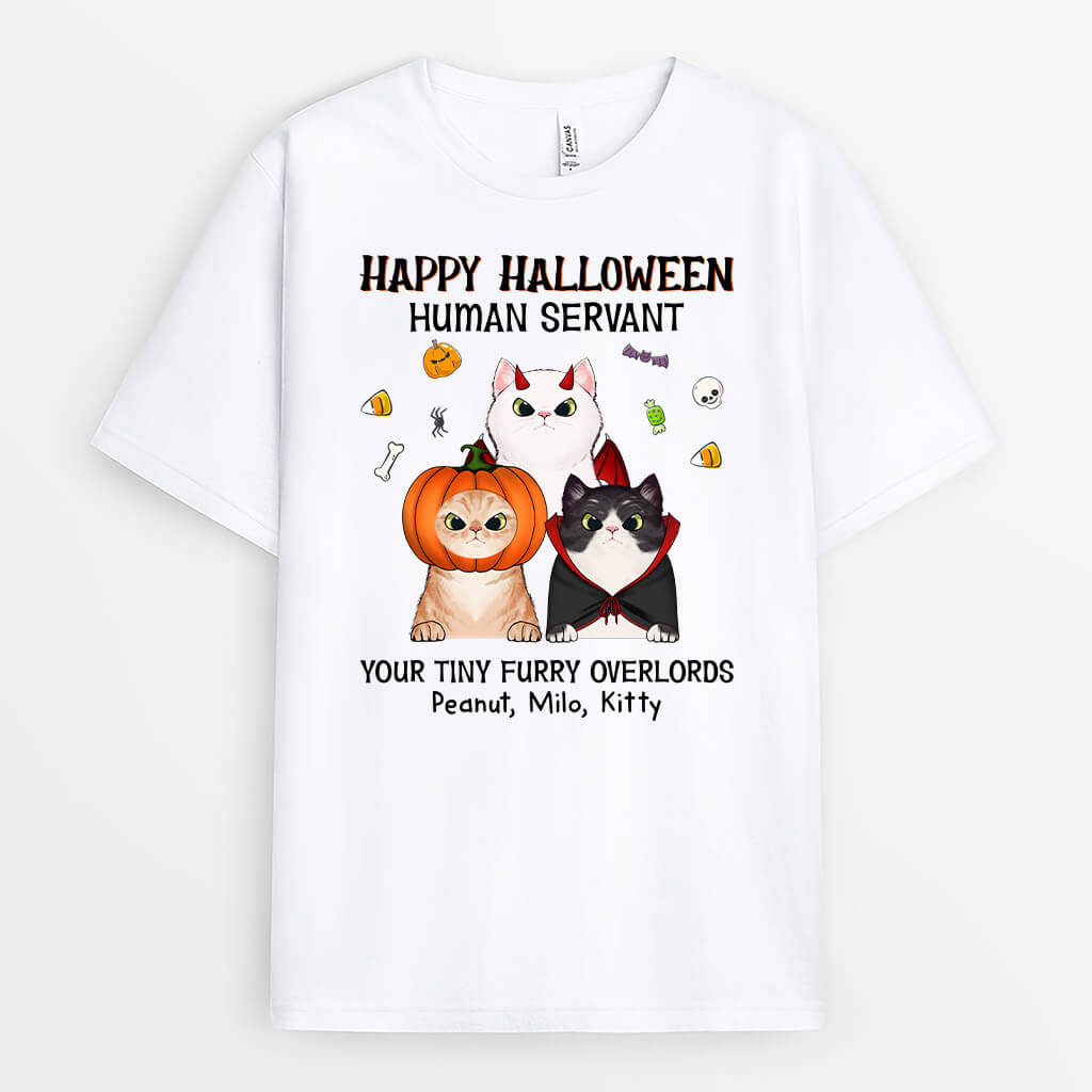 Happy Halloween Human Servant - Personalized Halloween Shirts for Cat Lovers